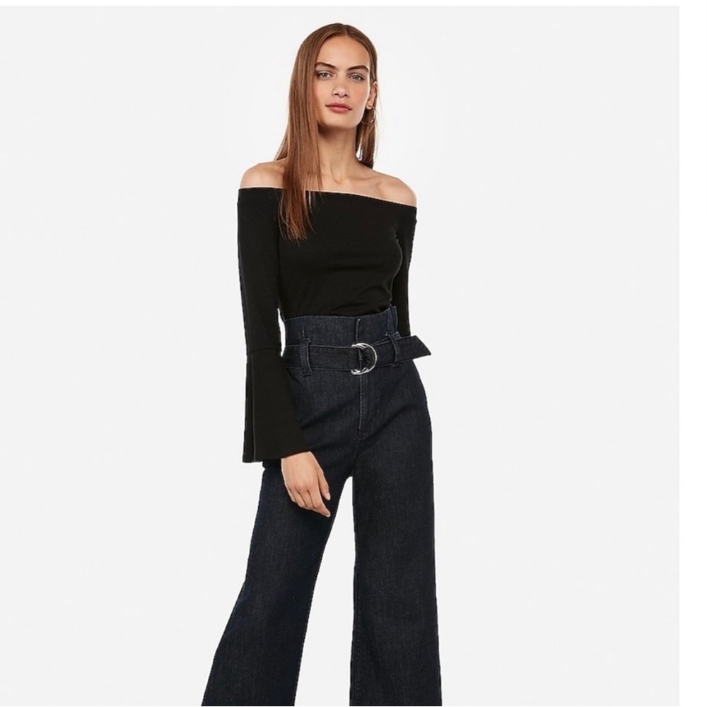 EXPRESS Off the Shoulder Bell Sleeve Top Black Size Small NWT
